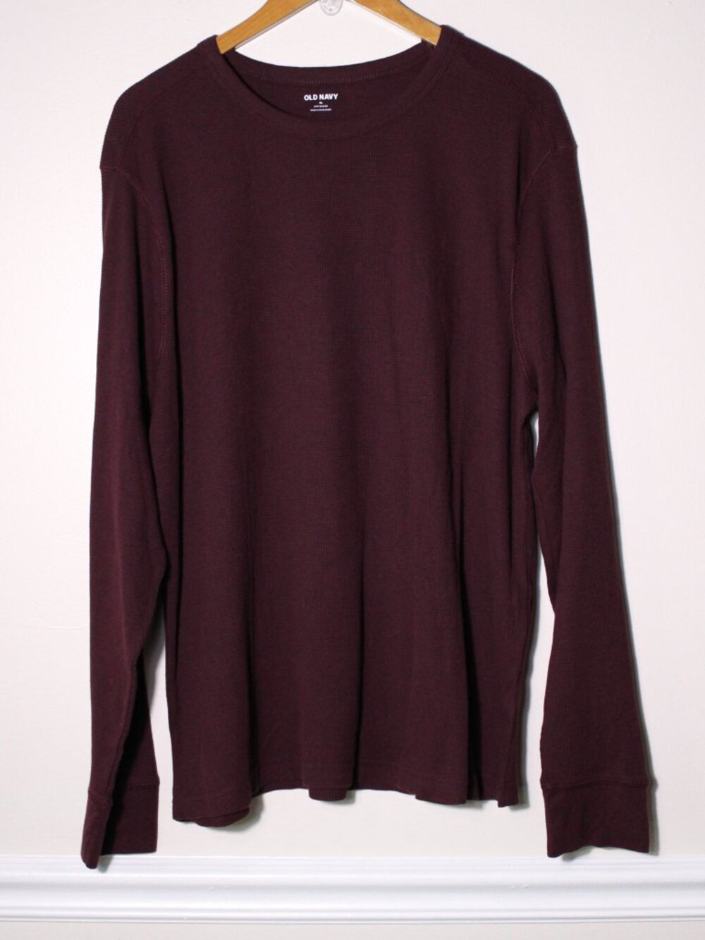 Old Navy Mens Crew Neck Waffle Knit Thermal T-Shirt Burgundy XL